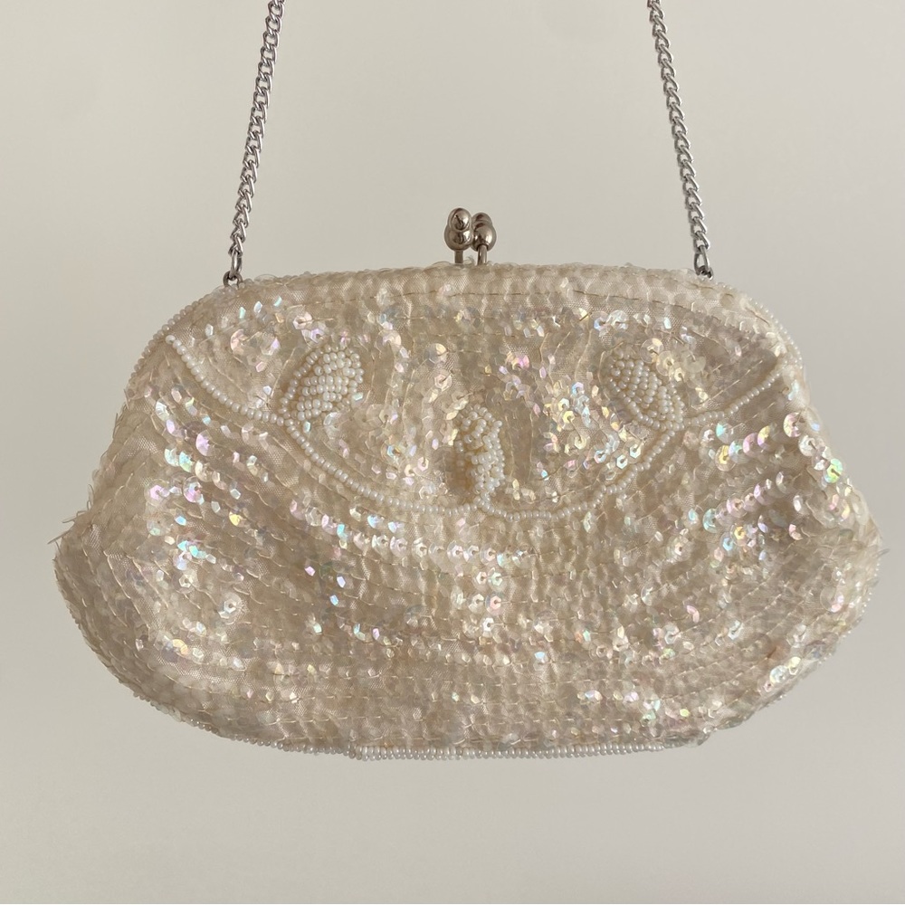 VINTAGE - sequin and beaded clutch - ivory color - Picture 3 of 6